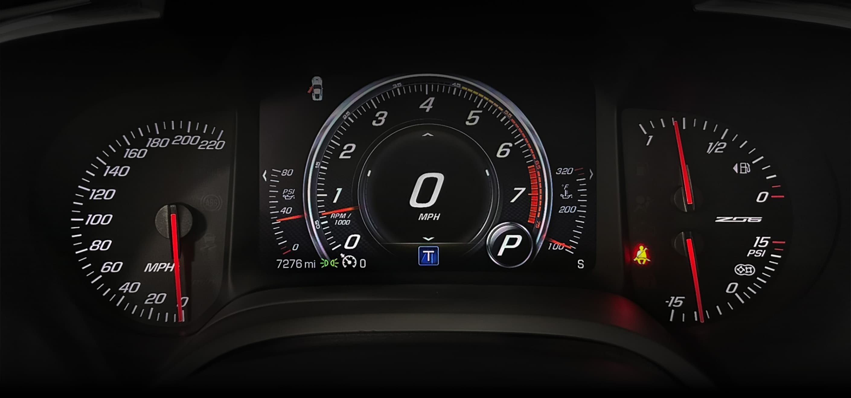 Corvette Z06 — digital instrument cluster, center display and surrounding gauges