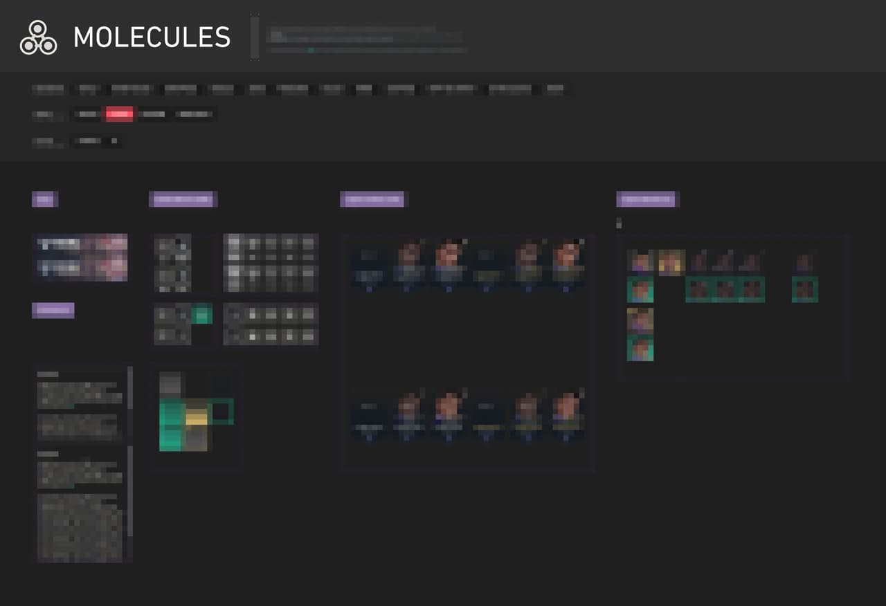 Molecule sheet — tabs, map banners, role tiles, and agent cards