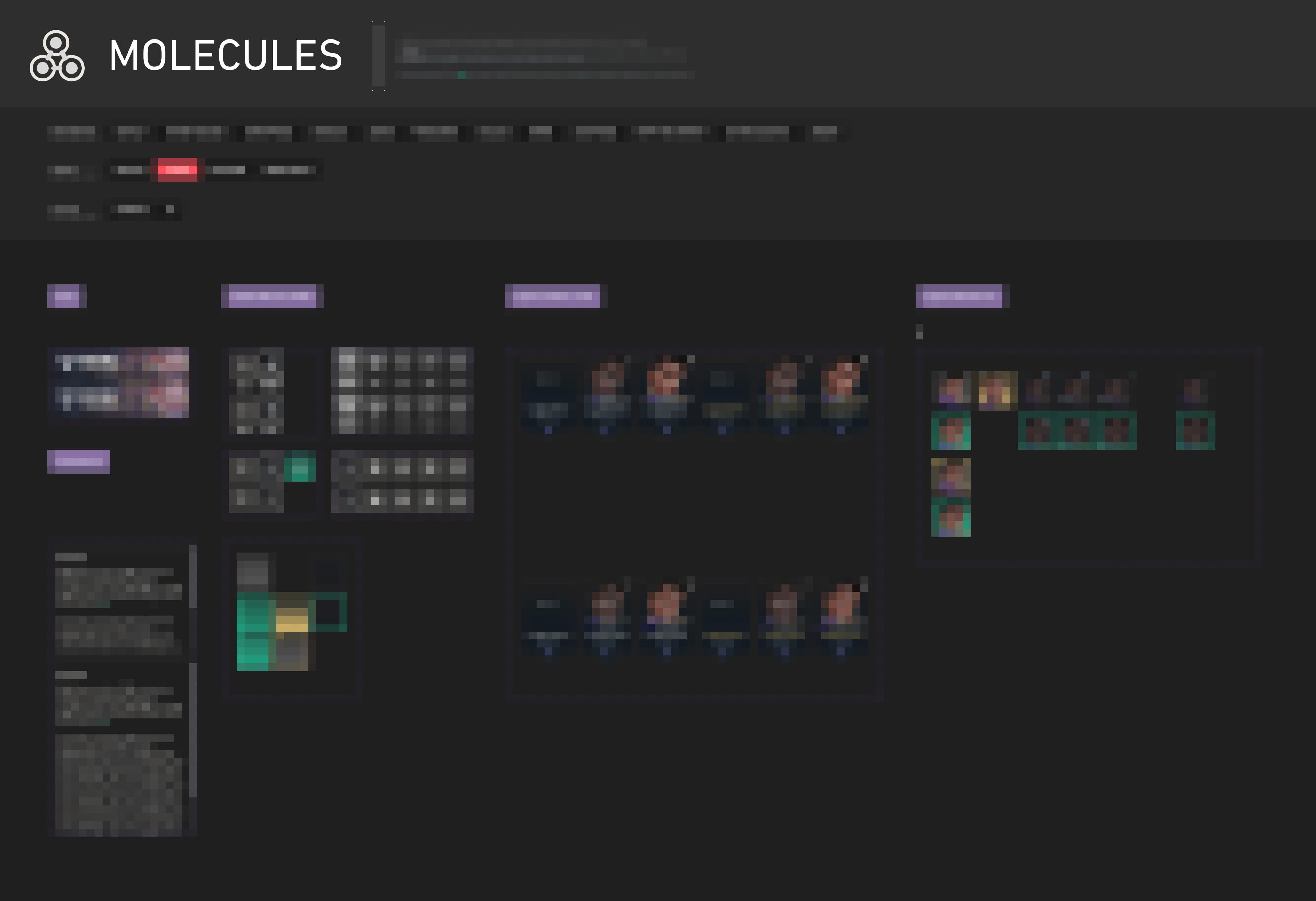 Molecule sheet — tabs, map banners, role tiles, and agent cards