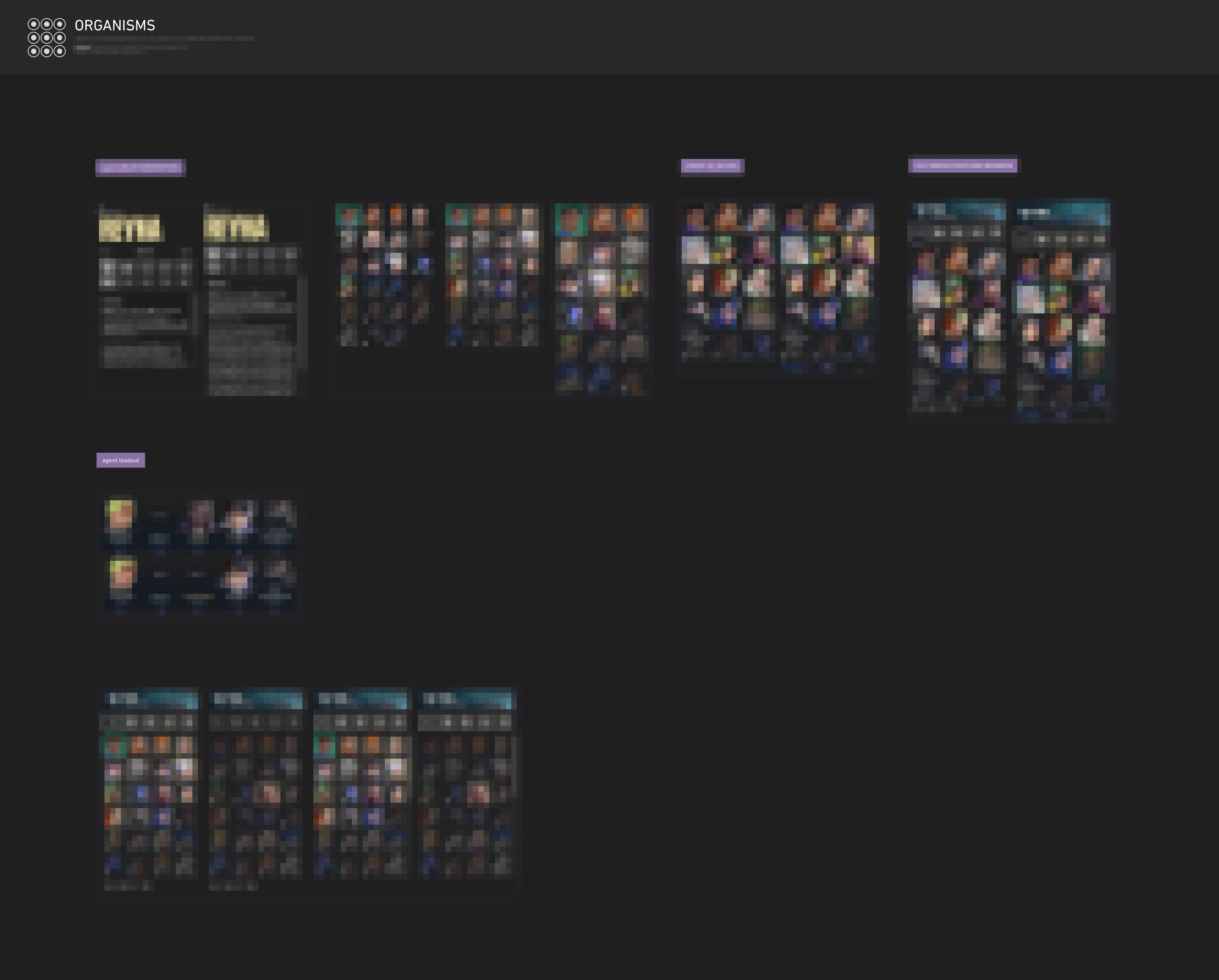 Organism-level UI — agent selection, loadout, and ability panels
