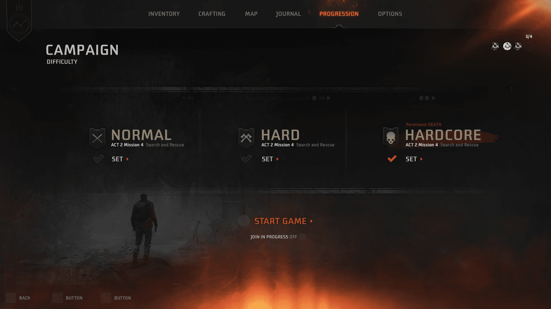 Back 4 Blood — Campaign difficulty selection — three-column layout