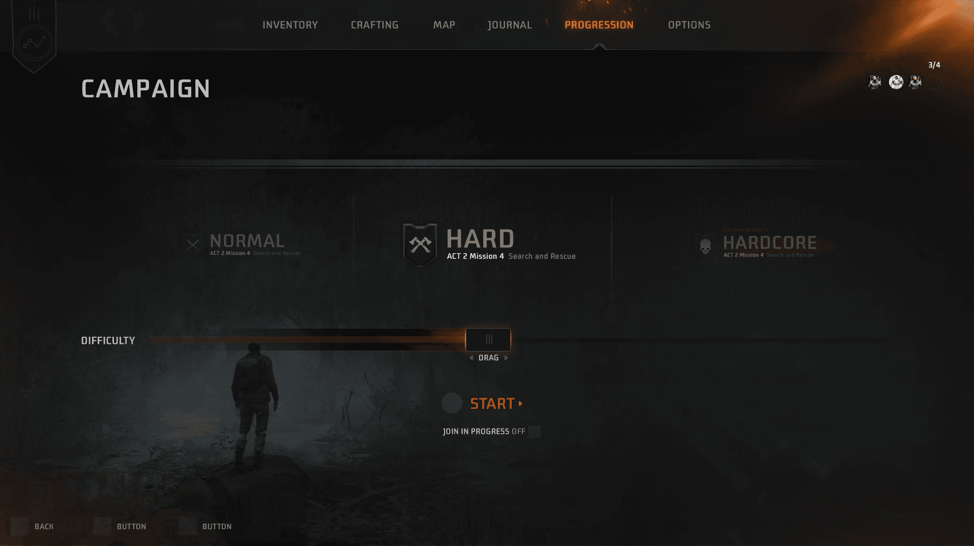 Back 4 Blood — Campaign difficulty — slider variant with start and join toggle